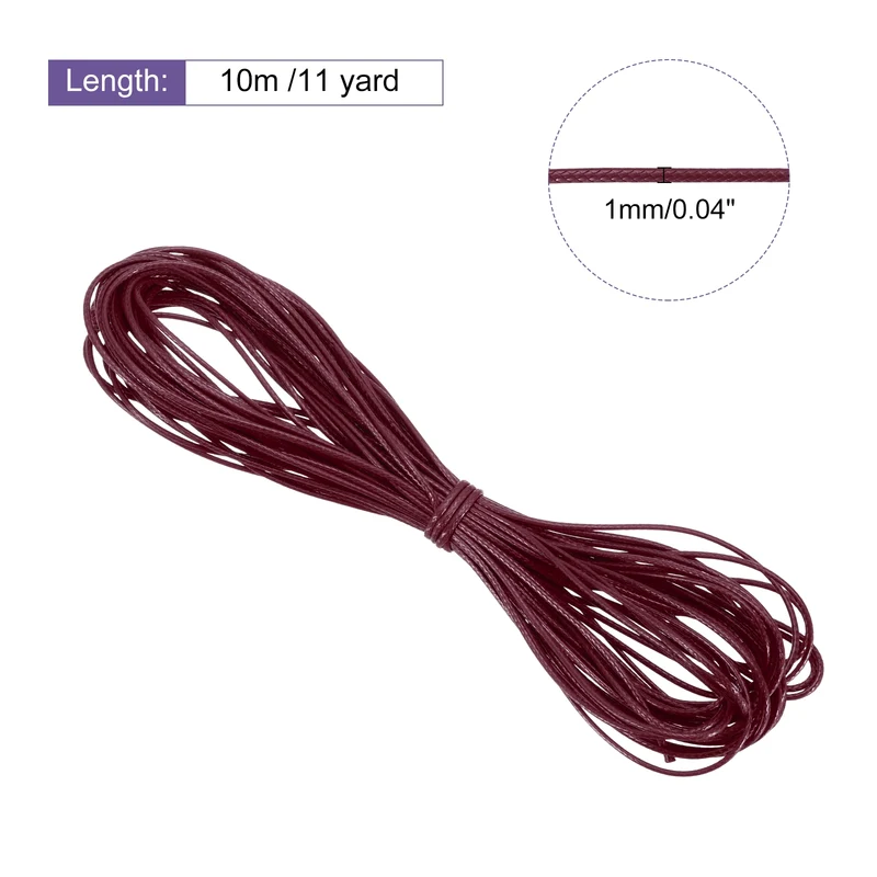 Wine Red 1mm Waxed Cord 11 Yard Wax Bead Thread String for Jewelry Make