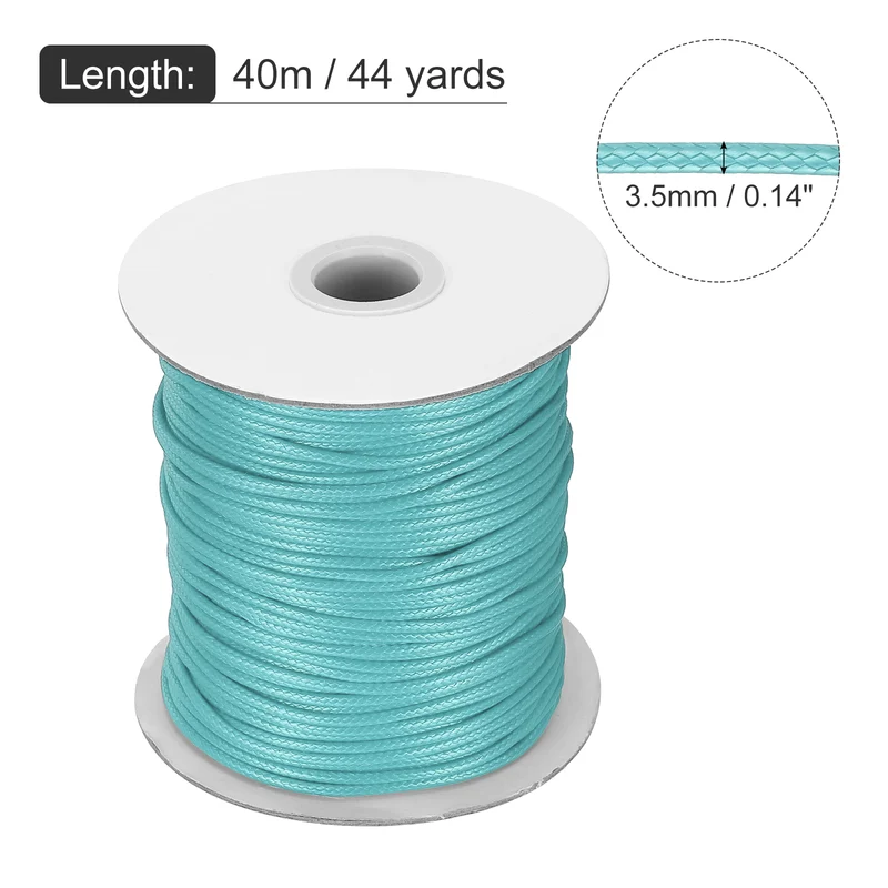 Waxed Cord 3.5mm Waxed Thread 44 Yard Wax String Leather Cord (Lake Blue)