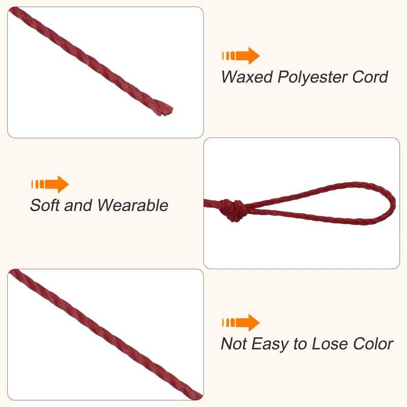Waxed Cord 0.45mm Waxed Thread 87 Yard Wax String Leather Cord (Dark Red)