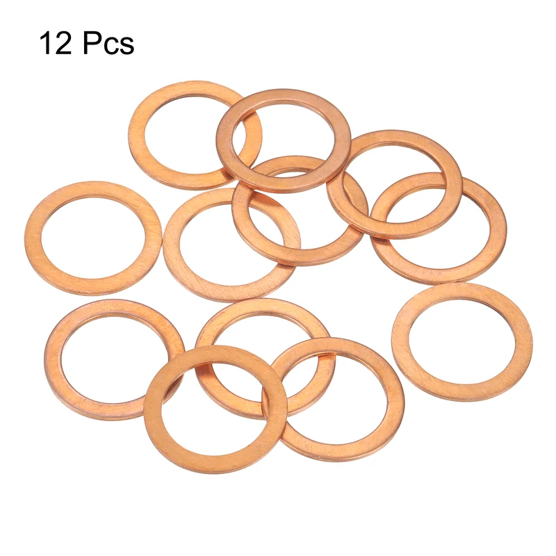 12 Pcs Flat Copper Washers, 22x30x1.5mm Copper Flat Sealing Crush Ring Washers