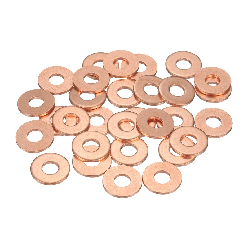 30 Pcs Flat Copper Washers, 6x16x1.5mm Copper Flat Sealing Crush Ring Washers