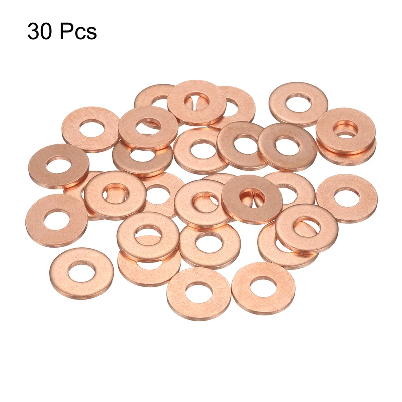 30 Pcs Flat Copper Washers, 6x16x1.5mm Copper Flat Sealing Crush Ring Washers