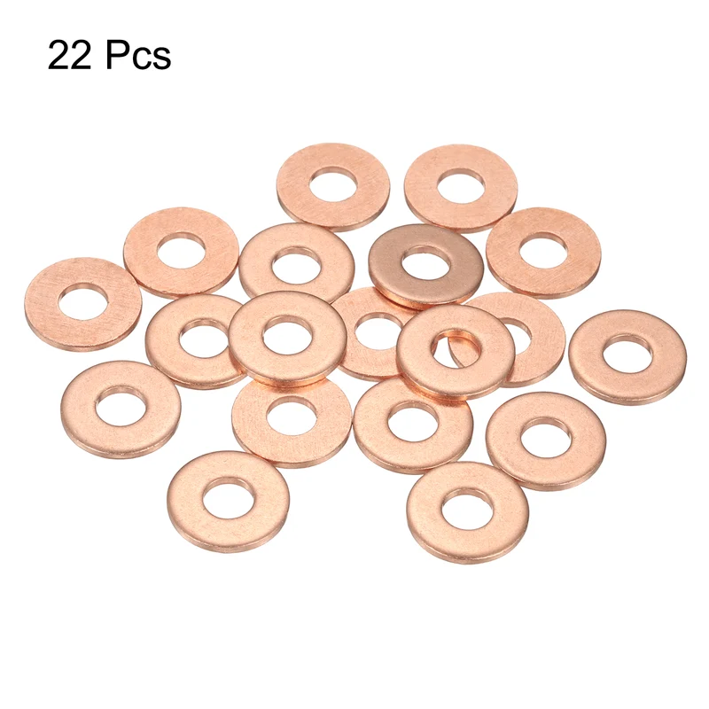 22 Pcs Flat Copper Washers, 6x16x1.5mm Copper Flat Sealing Crush Ring Washers