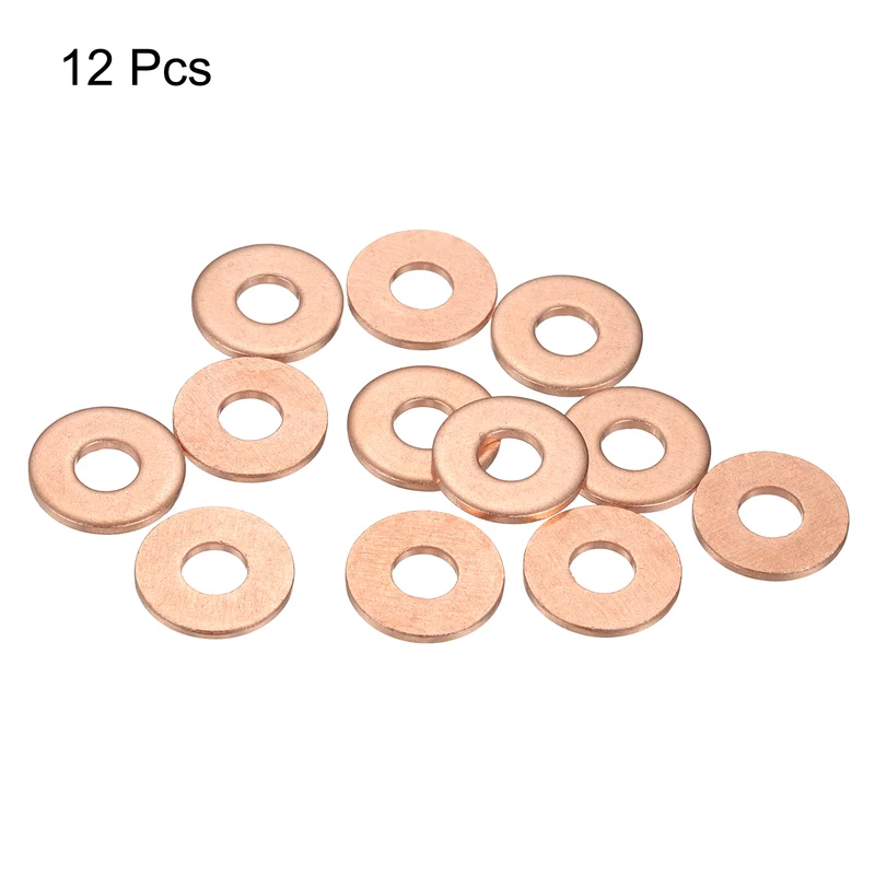 12 Pcs Flat Copper Washers, 6x16x1.5mm Copper Flat Sealing Crush Ring Washers