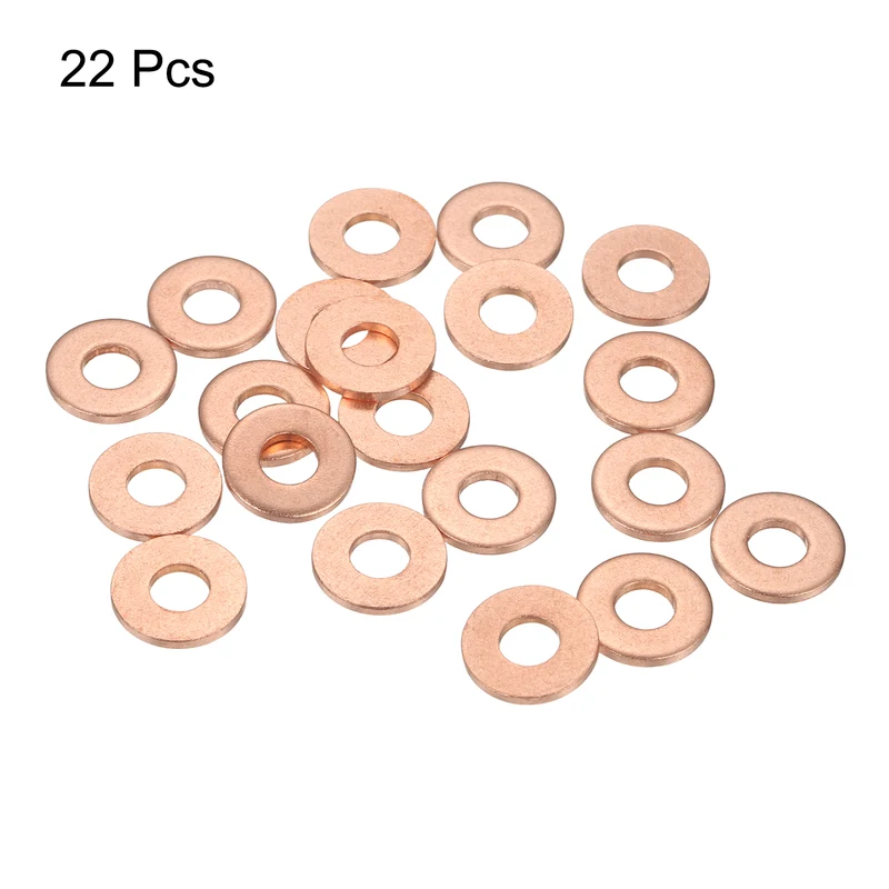22 Pcs Flat Copper Washers, 6x14x1.5mm Copper Flat Sealing Crush Ring Washers