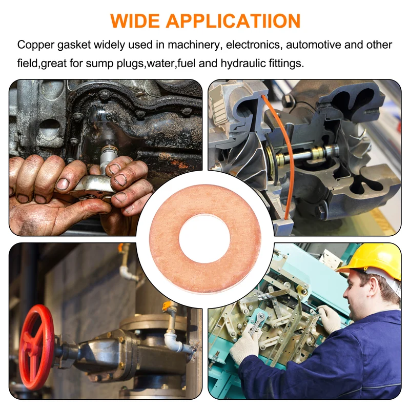 22 Pcs Flat Copper Washers, 6x14x1.5mm Copper Flat Sealing Crush Ring Washers