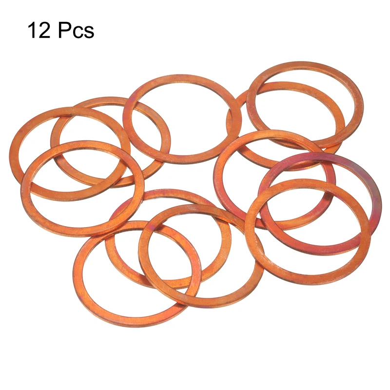 12 Pcs Flat Copper Washers, 50x60x2mm Copper Flat Sealing Crush Ring Washers