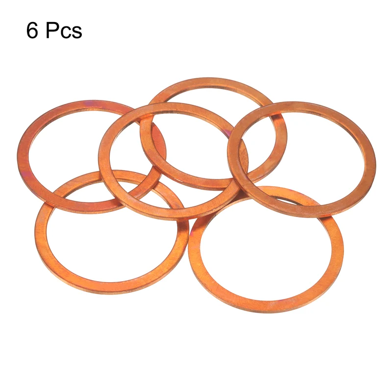 6 Pcs Flat Copper Washers, 50x60x2mm Copper Flat Sealing Crush Ring Washers