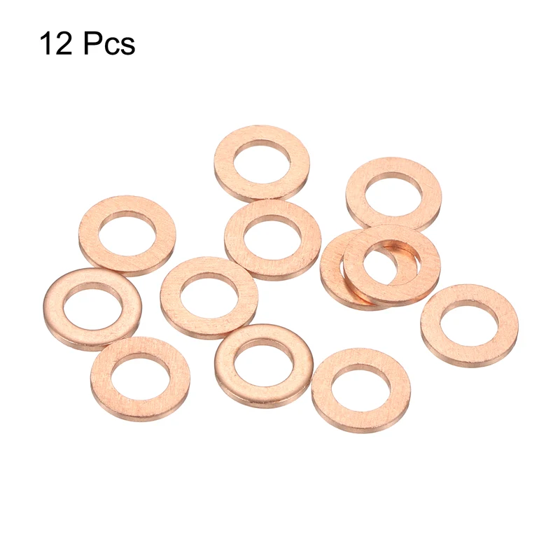 12 Pcs Flat Copper Washers, 5x9x1mm Copper Flat Sealing Crush Ring Washers