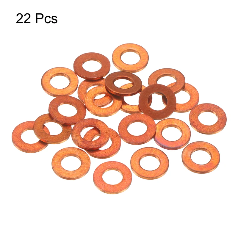 22 Pcs Flat Copper Washers, 5x10x1mm Copper Flat Sealing Crush Ring Washers