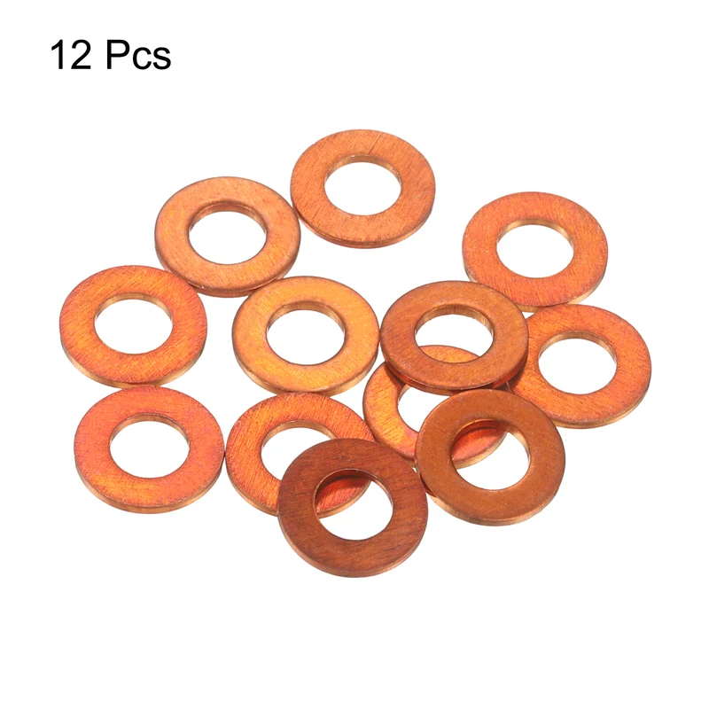 12 Pcs Flat Copper Washers, 5x10x1mm Copper Flat Sealing Crush Ring Washers