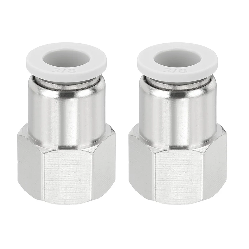 2 Pcs NPT Female 3/8 Inch OD x 3/8" NPT Thread Push to Connect Fittings, White