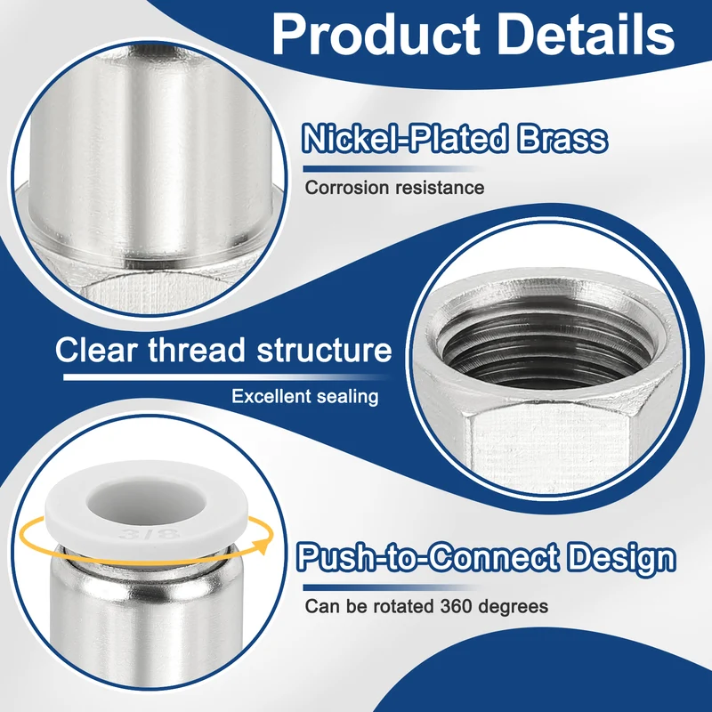 2 Pcs NPT Female 3/8 Inch OD x 1/4" NPT Thread Push to Connect Fittings, White