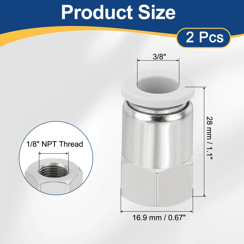 2 Pcs NPT Female 3/8 Inch OD x 1/8" NPT Thread Push to Connect Fittings, White