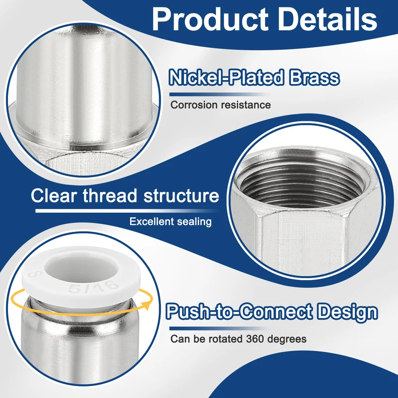 2 Pcs NPT Female 5/16 Inch OD x 3/8" NPT Thread Push to Connect Fittings, White