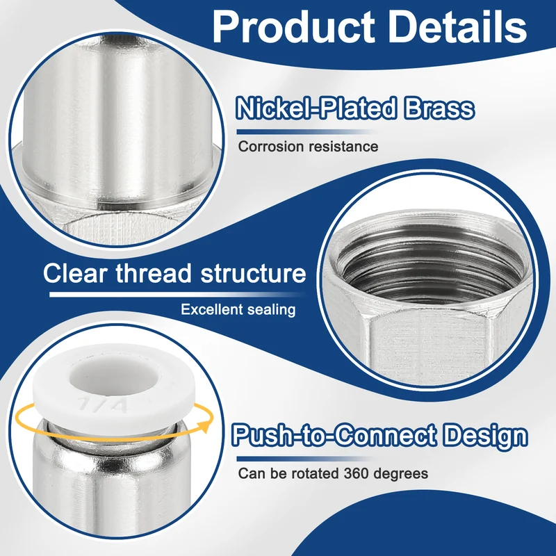 2 Pcs NPT Female 1/4 Inch OD x 1/4" NPT Thread Push to Connect Fittings, White