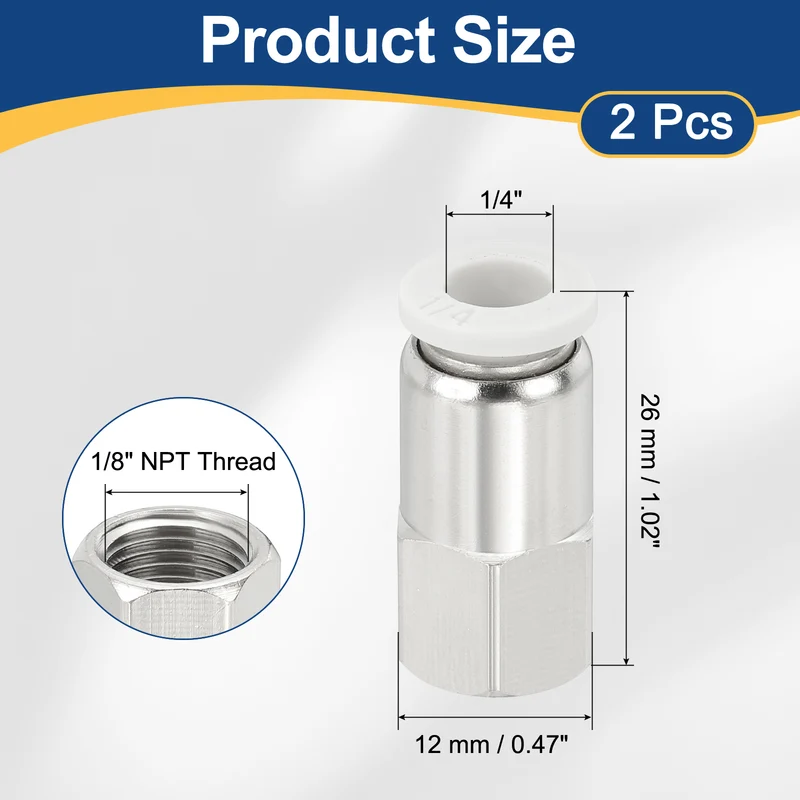 2 Pcs NPT Female 1/4 Inch OD x 1/8" NPT Thread Push to Connect Fittings, White