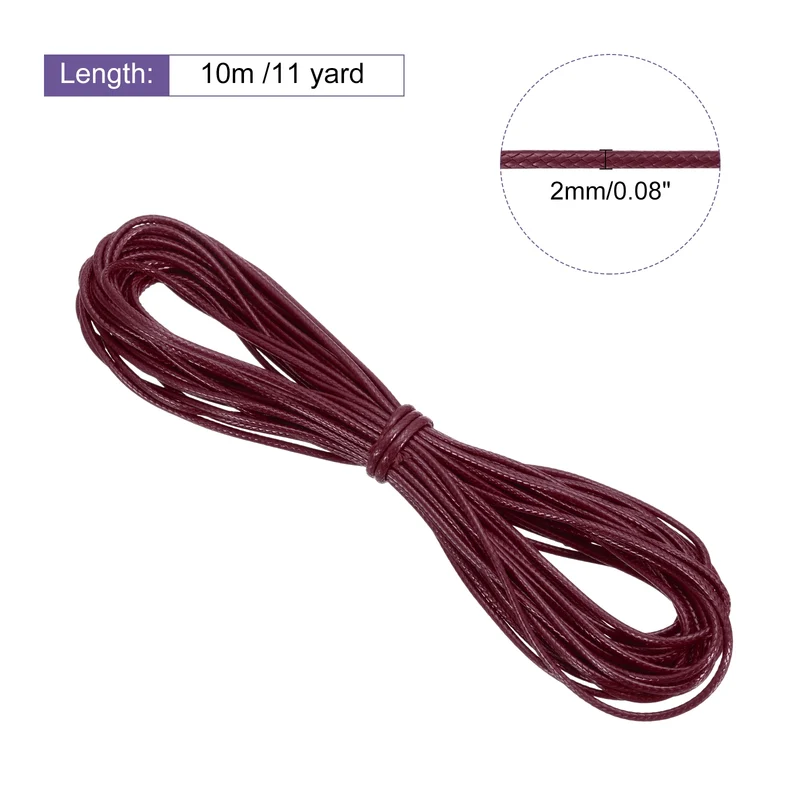 Wine Red 2mm Waxed Cord 11 Yard Wax Bead Thread String for Jewelry Make