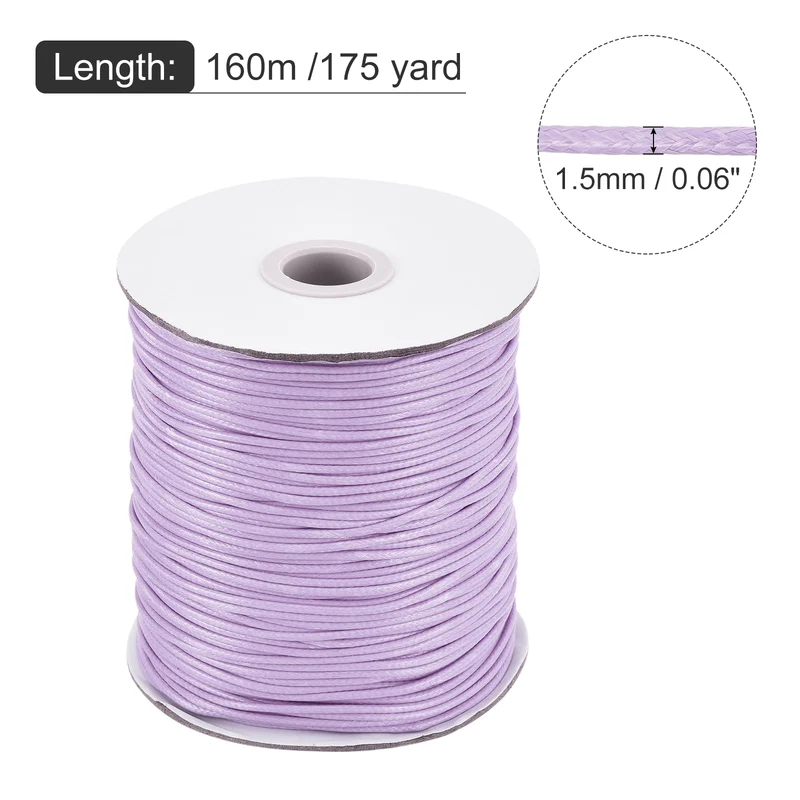 Light Purple 1.5mm Waxed Cord 175 Yard Wax Bead Thread String for Jewelry Making