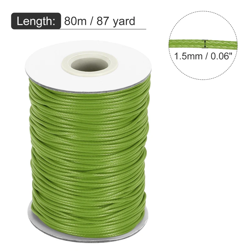 Waxed Cord 1.5mm Waxed Thread 87 Yard Wax String Leather Cord (Grass Green)