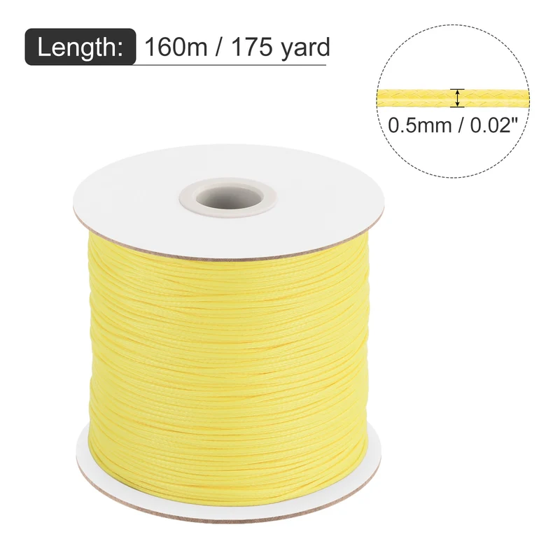 Light Yellow 0.5mm Waxed Cord 175 Yard Wax Bead Thread String for Jewelry Making
