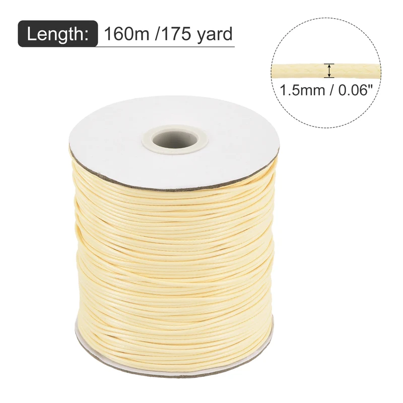 Beige 1.5mm Waxed Cord 175 Yard Wax Bead Thread String for Jewelry Making