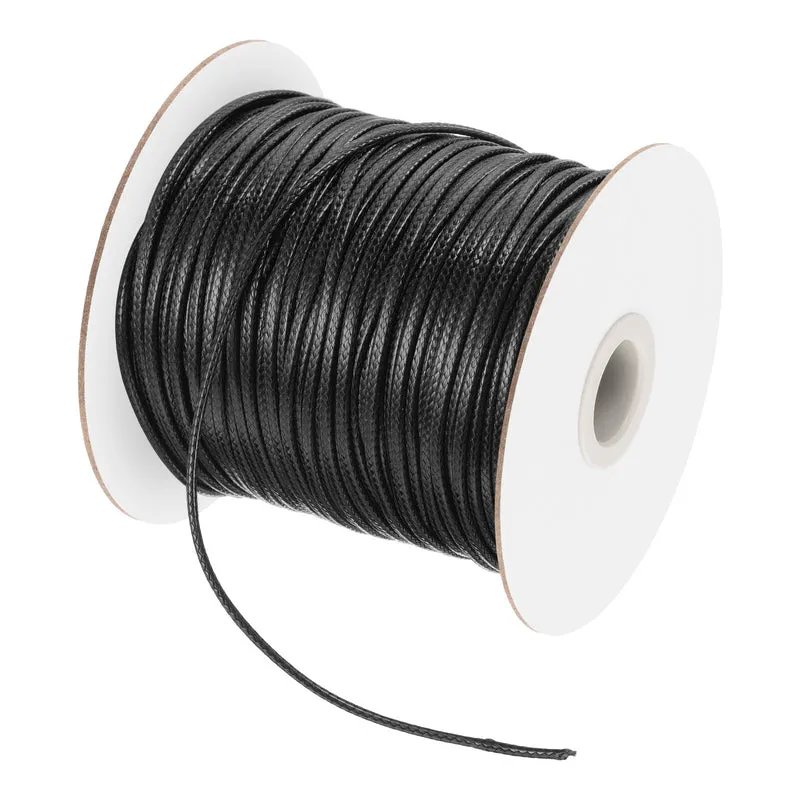 Black 2mm Waxed Cord 87 Yard Wax Bead Thread String for Jewelry Making
