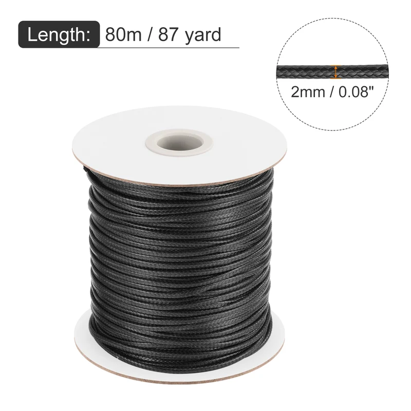 Black 2mm Waxed Cord 87 Yard Wax Bead Thread String for Jewelry Making