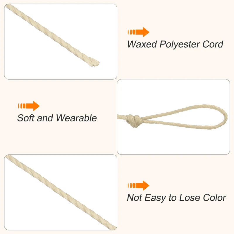 Waxed Cord 0.45mm Waxed Thread 87 Yard Wax String Leather Cord (Dark Beige)