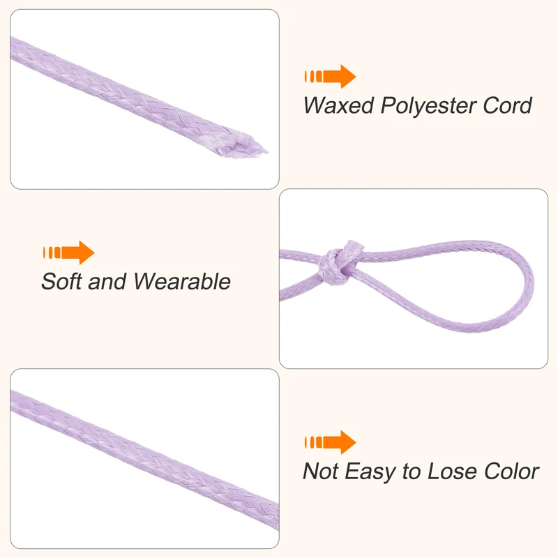 Light Purple 1.2mm Waxed Cord 175 Yard Wax Bead Thread String for Jewelry Make