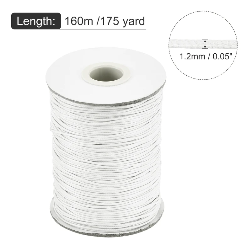 White 1.2mm Waxed Cord 175 Yard Wax Bead Thread String for Jewelry Make