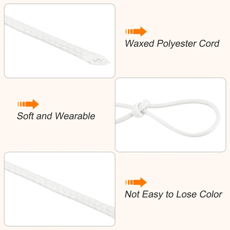 White 1.2mm Waxed Cord 175 Yard Wax Bead Thread String for Jewelry Make