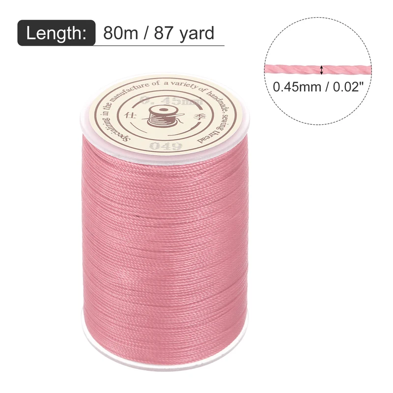 Waxed Cord 0.45mm Waxed Thread 87 Yard Wax String Leather Cord (Rouge Pink)