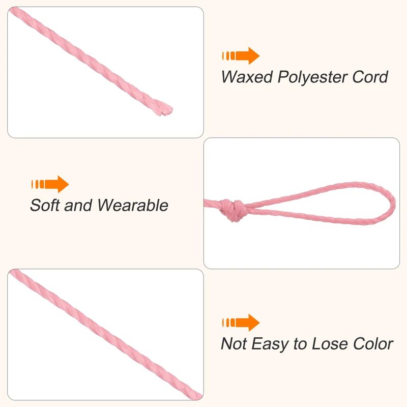 Waxed Cord 0.45mm Waxed Thread 87 Yard Wax String Leather Cord (Rouge Pink)