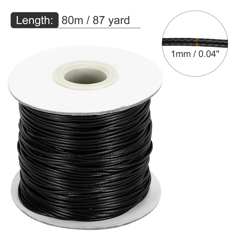 Waxed Cord 1mm Waxed Thread 87 Yard Wax String Leather Cord (Black)
