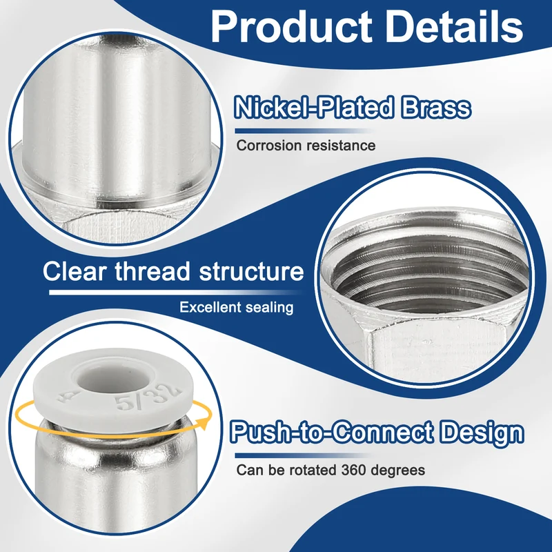 2 Pcs NPT Female 5/32 Inch OD x 1/4" NPT Thread Push to Connect Fittings, White
