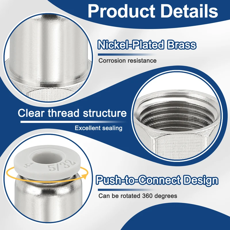 2 Pcs NPT Female 5/32 Inch OD x 1/8" NPT Thread Push to Connect Fittings, White