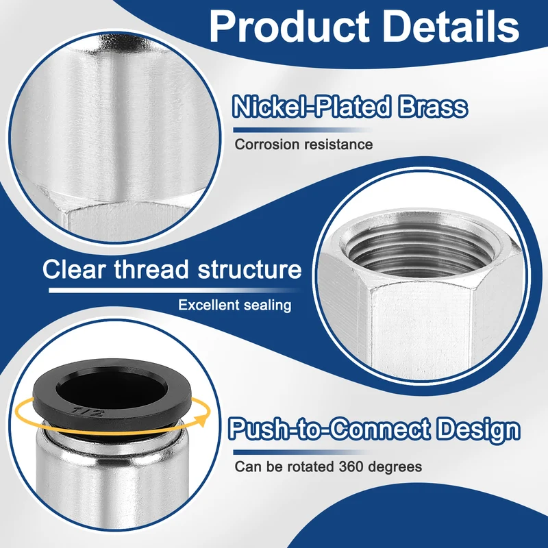 2 Pcs NPT Female 1/2 Inch OD x 1/2" NPT Thread Push to Connect Fittings, Black