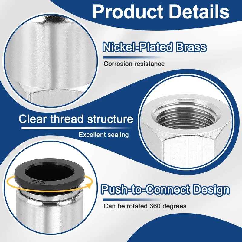 2 Pcs NPT Female 1/2 Inch OD x 1/4" NPT Thread Push to Connect Fittings, Black