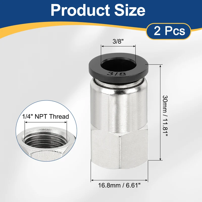 2 Pcs NPT Female 3/8 Inch OD x 1/4" NPT Thread Push to Connect Fittings, Black