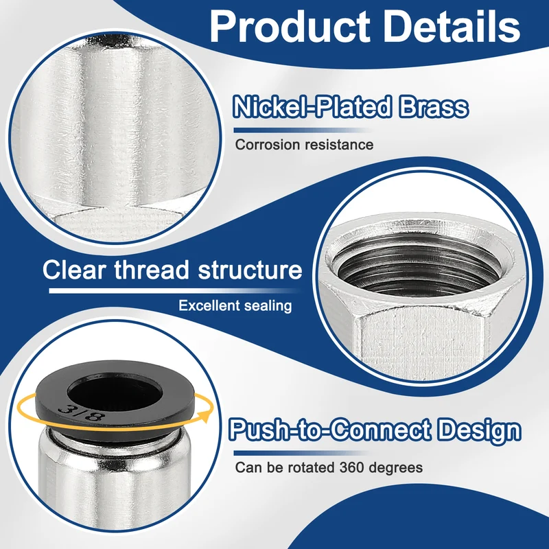 2 Pcs NPT Female 3/8 Inch OD x 1/4" NPT Thread Push to Connect Fittings, Black