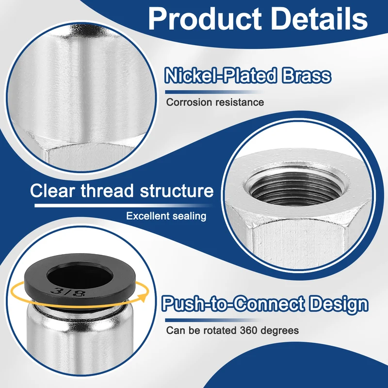 2 Pcs NPT Female 3/8 Inch OD x 1/8" NPT Thread Push to Connect Fittings, Black