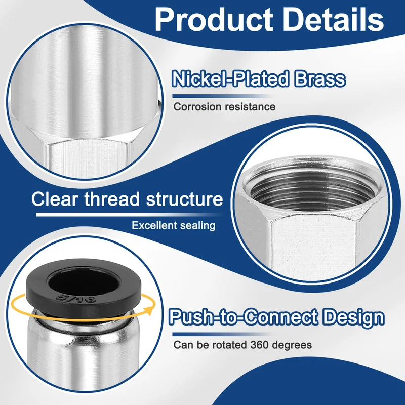 2 Pcs NPT Female 5/16 Inch OD x 3/8" NPT Thread Push to Connect Fittings, Black