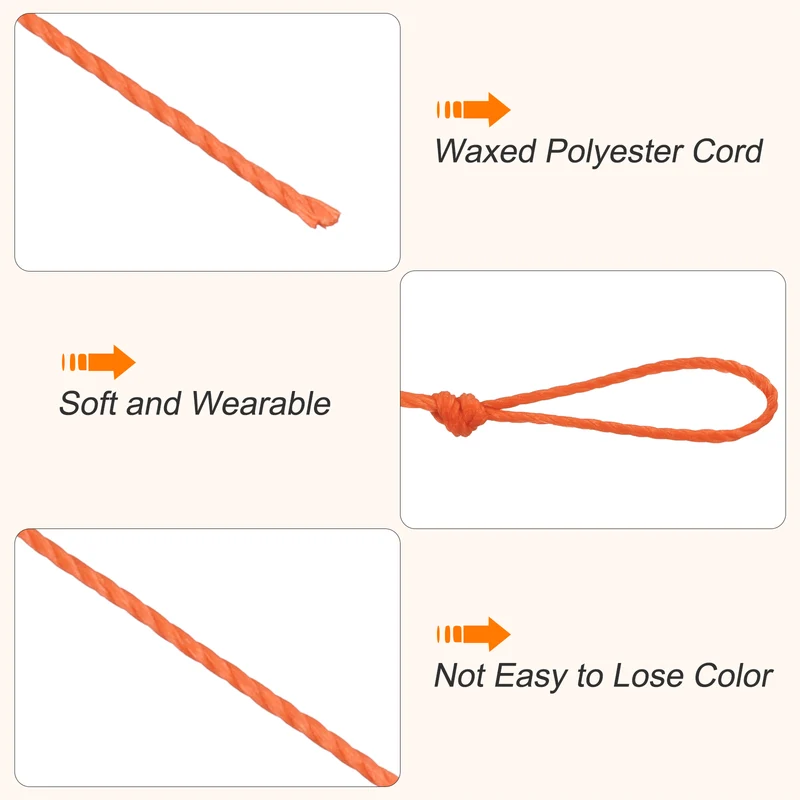 Waxed Cord 0.45mm Waxed Thread 87 Yard Wax String Leather Cord (Orange Red)