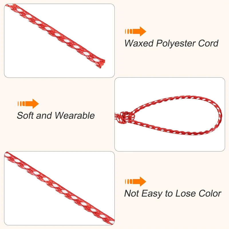Waxed Cord 2mm Waxed Thread 87 Yard Wax String Leather Cord (Red/White)