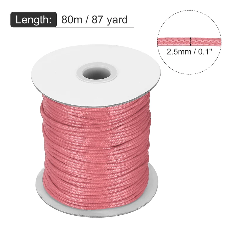 Waxed Cord 2.5mm Waxed Thread 87 Yard Wax String Leather Cord (Watermelon Red)