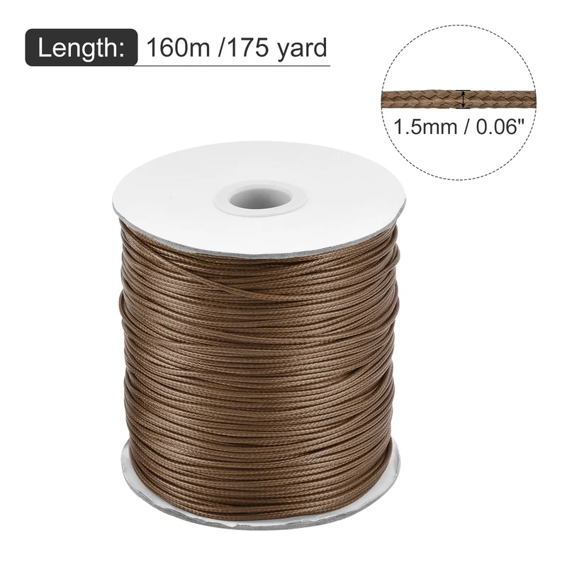 Brown 1.5mm Waxed Cord 175 Yard Wax Bead Thread String for Jewelry Making
