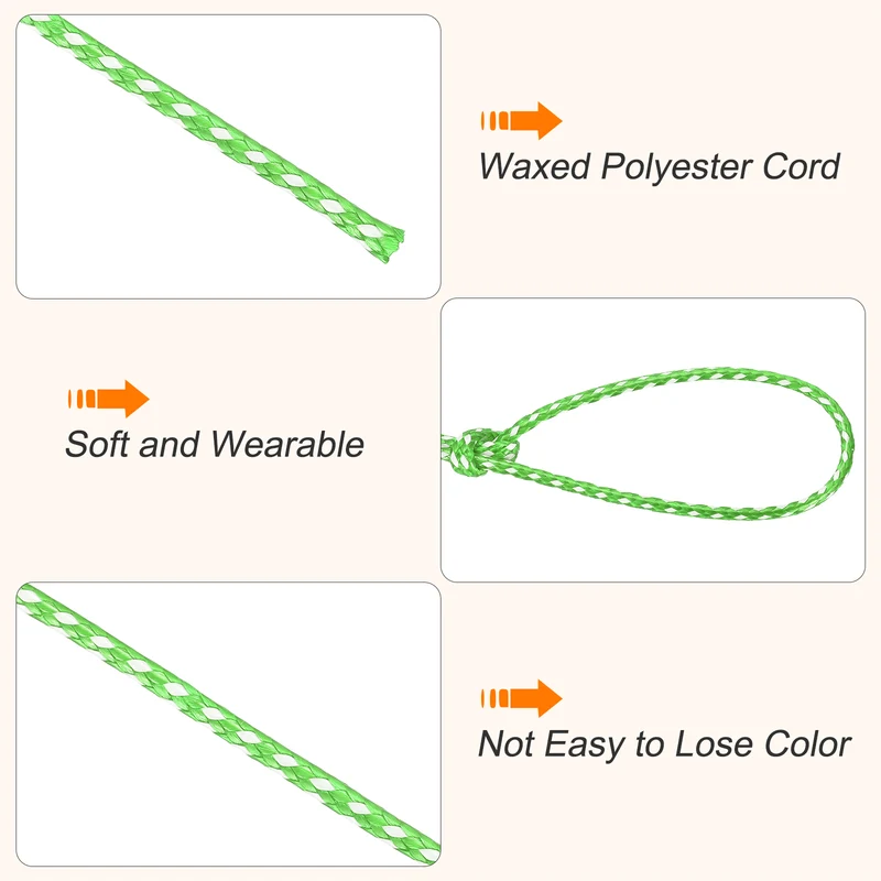 Waxed Cord 2mm Waxed Thread 87 Yard Wax String Leather Cord (Green/White)