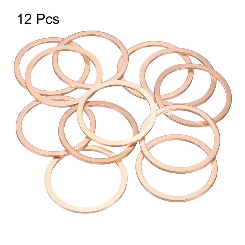12 Pcs Flat Copper Washers, 42x50x2mm Copper Flat Sealing Crush Ring Washers