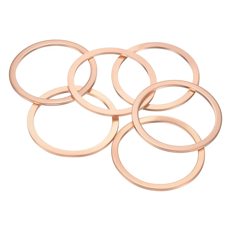 6 Pcs Flat Copper Washers, 42x50x2mm Copper Flat Sealing Crush Ring Washers